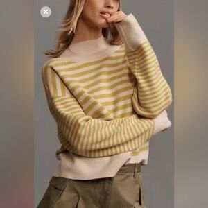 Anthropologie Maeve size small yellow and cream long sleeved top EUC oversized